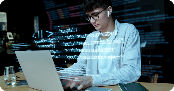 Engineer optimizing on laptop
