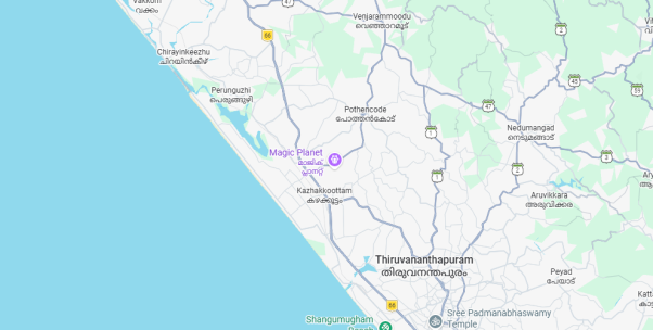 Map zoomed to the ThinkPalm Trivandrum office