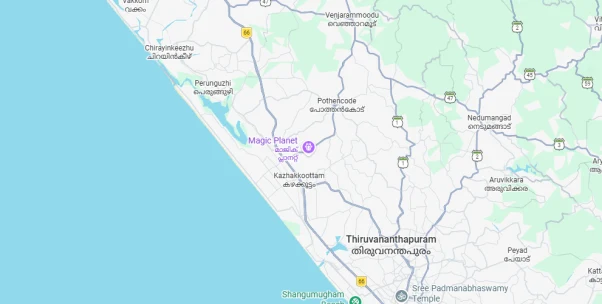 Map zoomed to the ThinkPalm Trivandrum office
