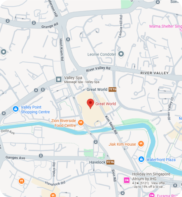 Map showing the ThinkPalm Singapore sales office at Great World City