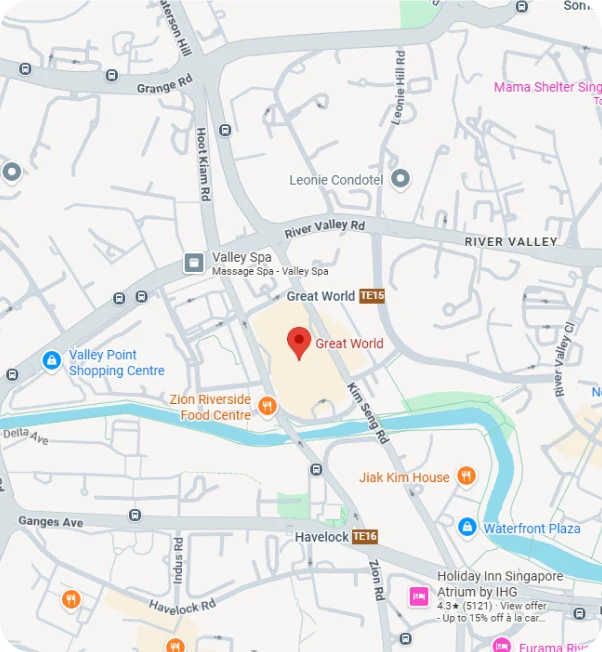 Map showing the ThinkPalm Singapore sales office at Great World City