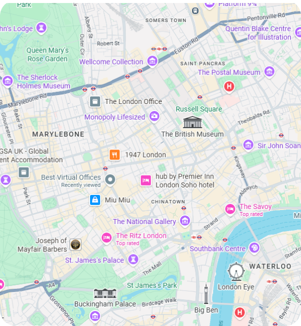 Map showing ThinkPalm LTD on Regent Street, London