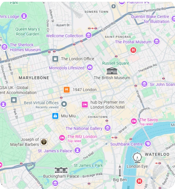 Map showing ThinkPalm LTD on Regent Street, London
