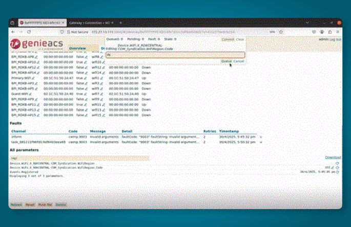 Test results of remote configuration of RDK-B non-native Wi-Fi 6 SoC using GenieACS 