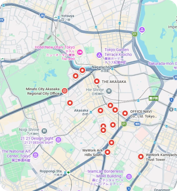 Map showing the ThinkPalm Japan sales office in Akasaka, Tokyo
